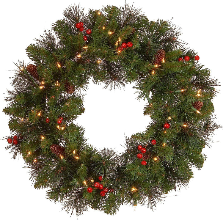National Tree 24 Inch Pre-Lit Crestwood Spruce Christmas Wreath with LED Lights