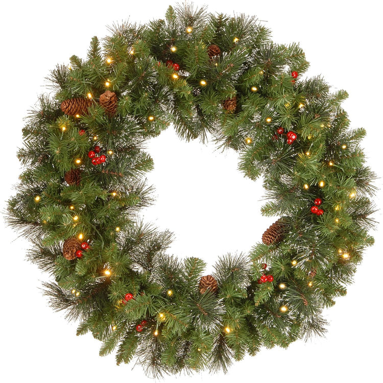National Tree 24 Inch Pre-Lit Crestwood Spruce Christmas Wreath with LED Lights