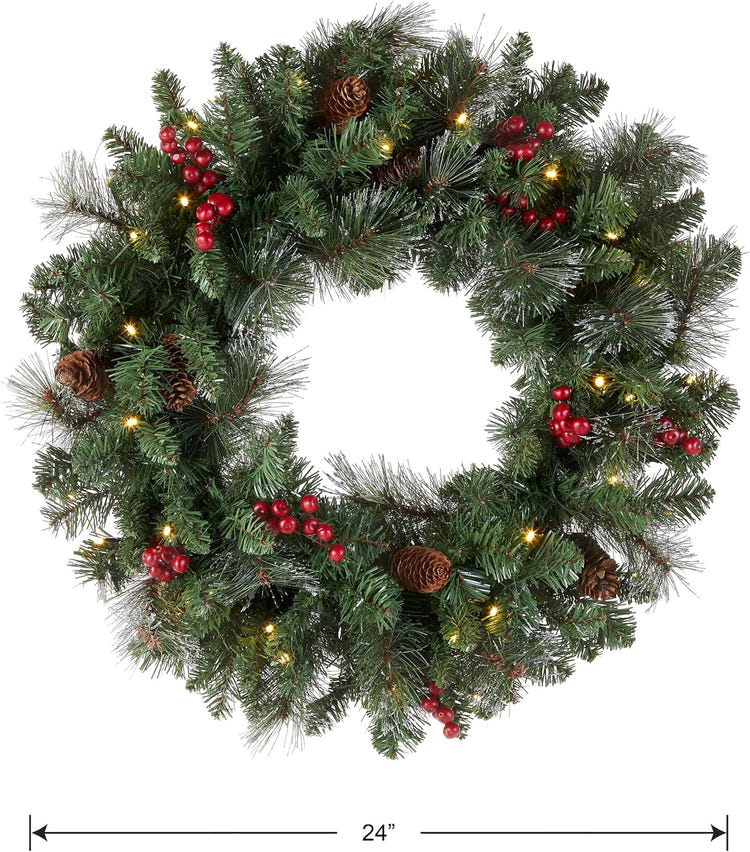 National Tree 24 Inch Pre-Lit Crestwood Spruce Christmas Wreath with LED Lights