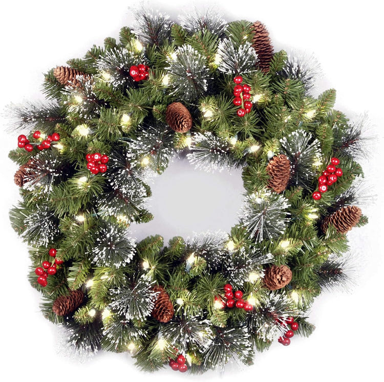 National Tree 24 Inch Pre-Lit Crestwood Spruce Christmas Wreath with LED Lights