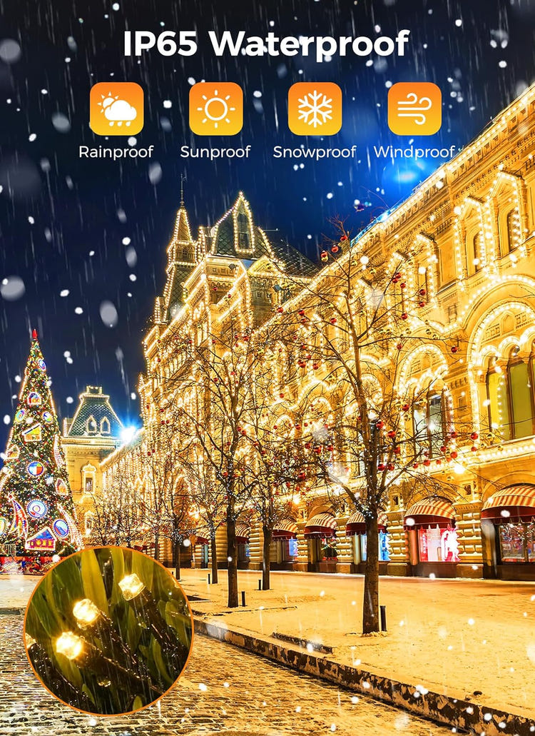 Minetom Solar String Lights Outdoor Waterproof- 40 FT 100 LED Solar Powered String Lights with 8 Lighting Modes, IP65 Waterproof Solar Christmas Lights for Outdoor Outside Tree Party Decor, Warm White