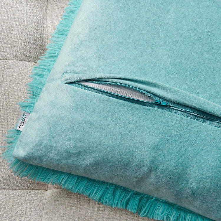 NordECO HOME 2 Pack Teal Faux Fur Cushion Covers 18 x 18 Inches
