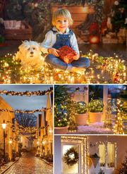 Minetom Solar String Lights Outdoor Waterproof- 40 FT 100 LED Solar Powered String Lights with 8 Lighting Modes, IP65 Waterproof Solar Christmas Lights for Outdoor Outside Tree Party Decor, Warm White