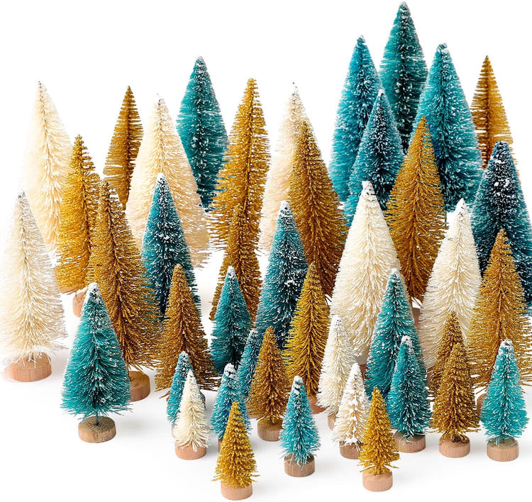 30pcs Mini Christmas Trees Artificial Bottle Brush Trees with Wooden Base for Decor