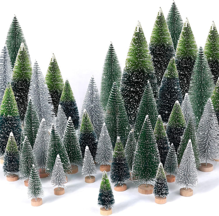 30pcs Mini Christmas Trees Artificial Bottle Brush Trees with Wooden Base for Decor