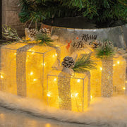Hourleey Set of 3 Lighted Christmas Gift Boxes with 60 LED Warm White Lights