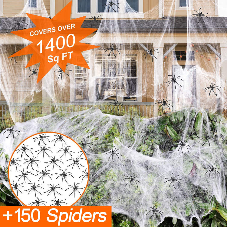 1400 Sqft Halloween Spider Web with 150 Fake Spiders