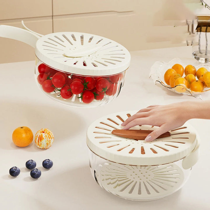 Fruit Drain Basket With Lid Vegetable Washing Bowl Kitchen Gadgets