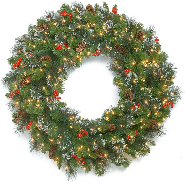 National Tree 24 Inch Pre-Lit Crestwood Spruce Christmas Wreath with LED Lights