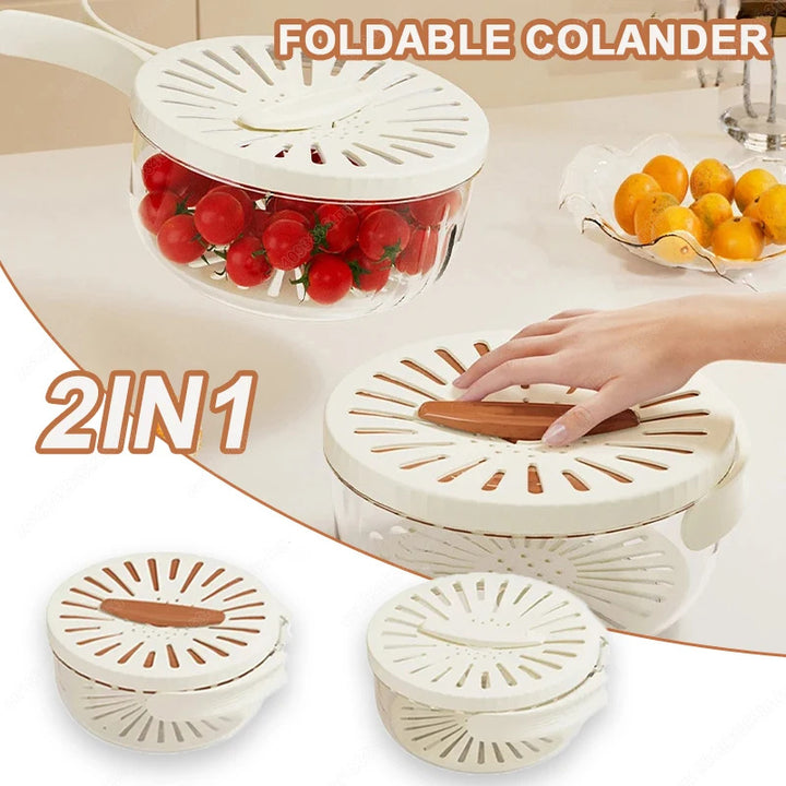 Fruit Drain Basket With Lid Vegetable Washing Bowl Kitchen Gadgets