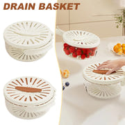 Fruit Drain Basket With Lid Vegetable Washing Bowl Kitchen Gadgets