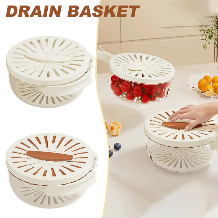 Fruit Drain Basket With Lid Vegetable Washing Bowl Kitchen Gadgets